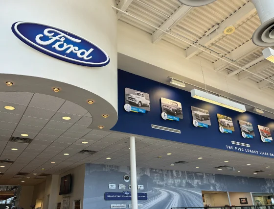 bob moore ford dealership in Oklahoma City with interior signage by S&S Promotions